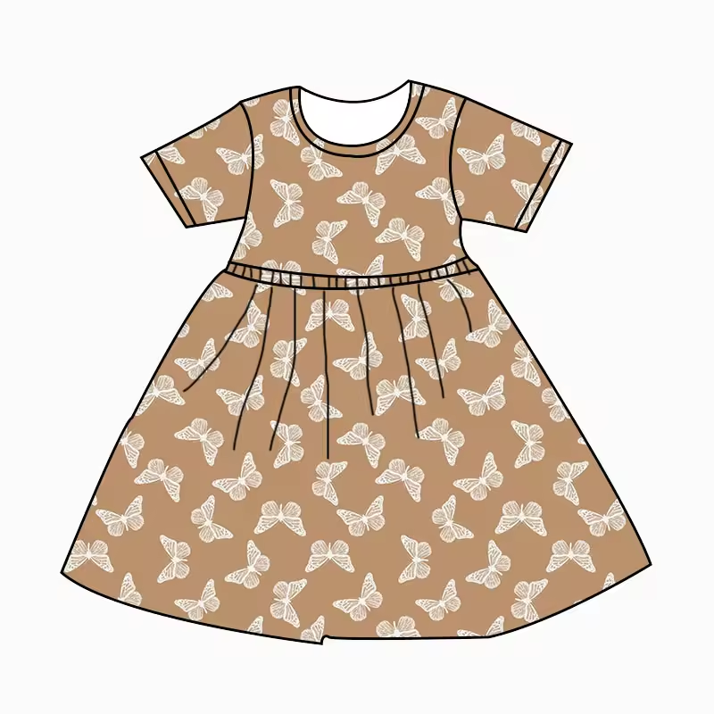 Baby Girls Butterfly Short Sleeve Knee Length Dresses Preorder(moq 5)