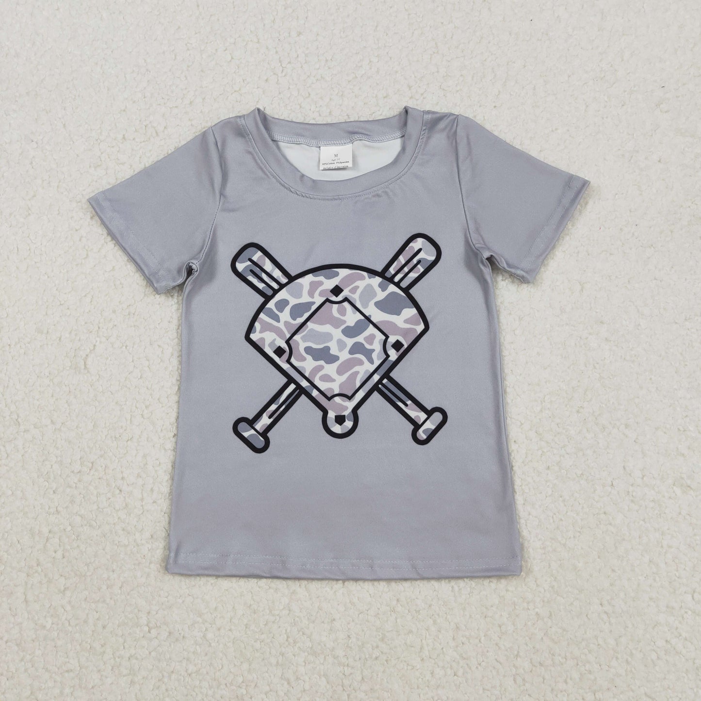 Baby Boys Light Grey Camo Baseballs Short Sleeve Team T-shirts Top