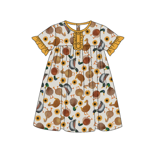 Baby  Girls Ducks Sunflower Knee Length Gowns Dresses Preorder(moq 5)