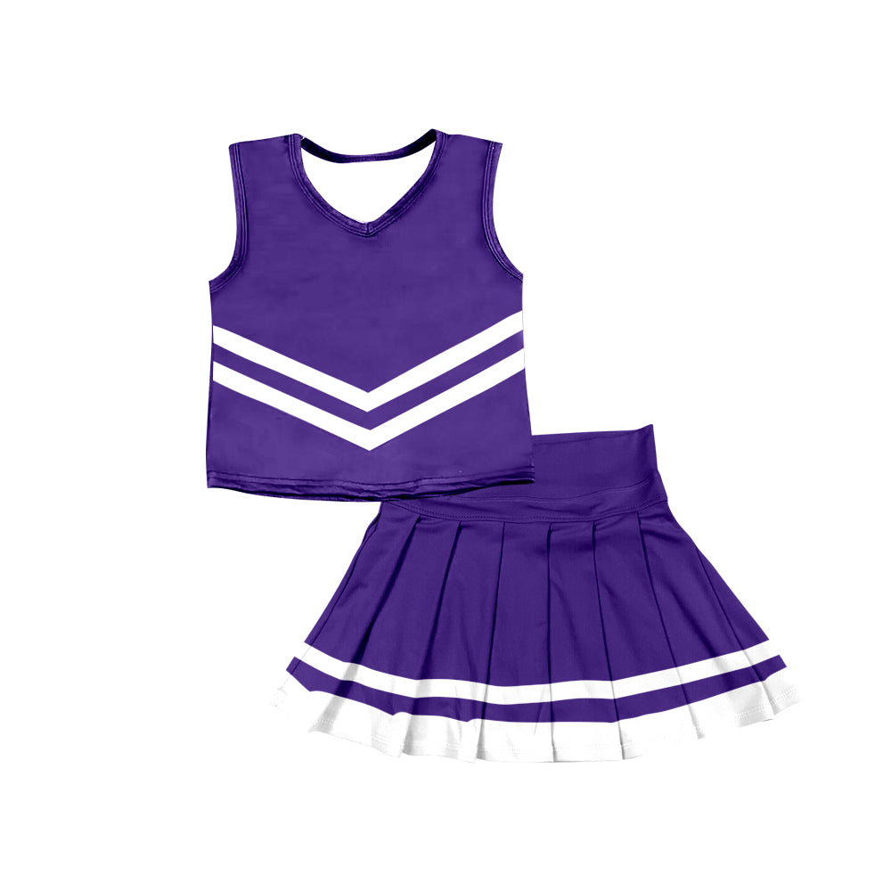 Preorder (moq 5)Baby Girls Purple Sleeveless Team Vest Pleated Skorts Set