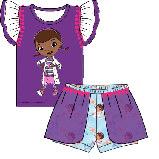 Baby Girls Cartoon Doctor Shirt Shorts Summer Clothes Sets preorder (moq 5)