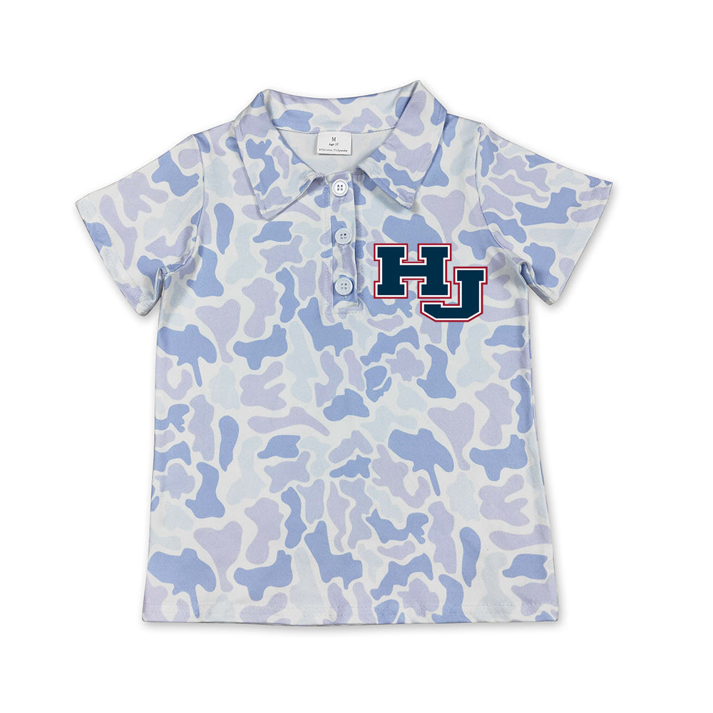 Preorder (moq 5)Baby Boys Light Blue Camo HJ Team Button Polo Shirt Top