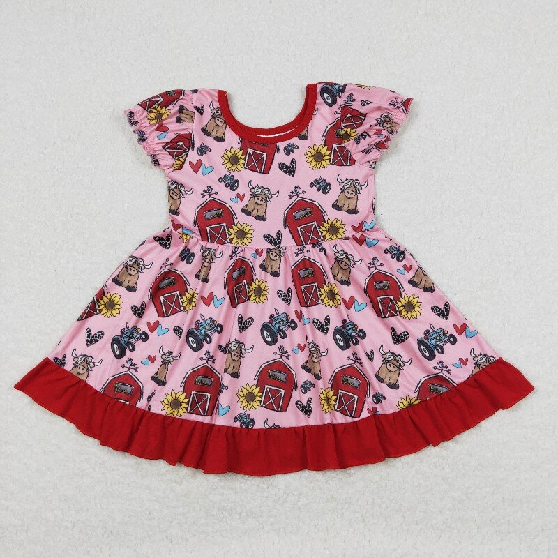 Baby Girls Red Farm Sunflower Sibling Rompers Clothes Sets