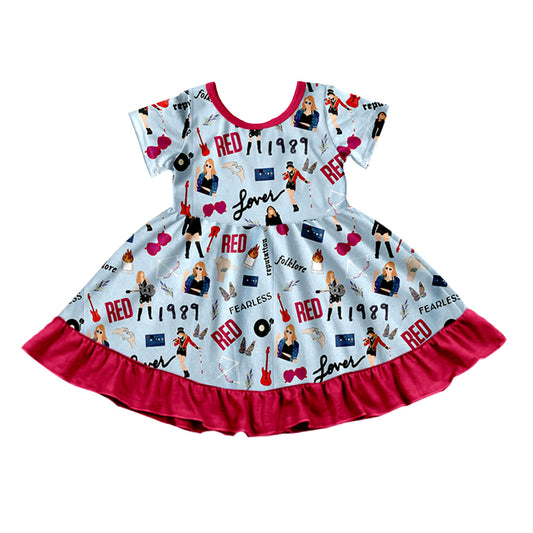 Baby Girls Red 1989 Singer Knee Length Short Sleeve Dresses preorder(moq 5)