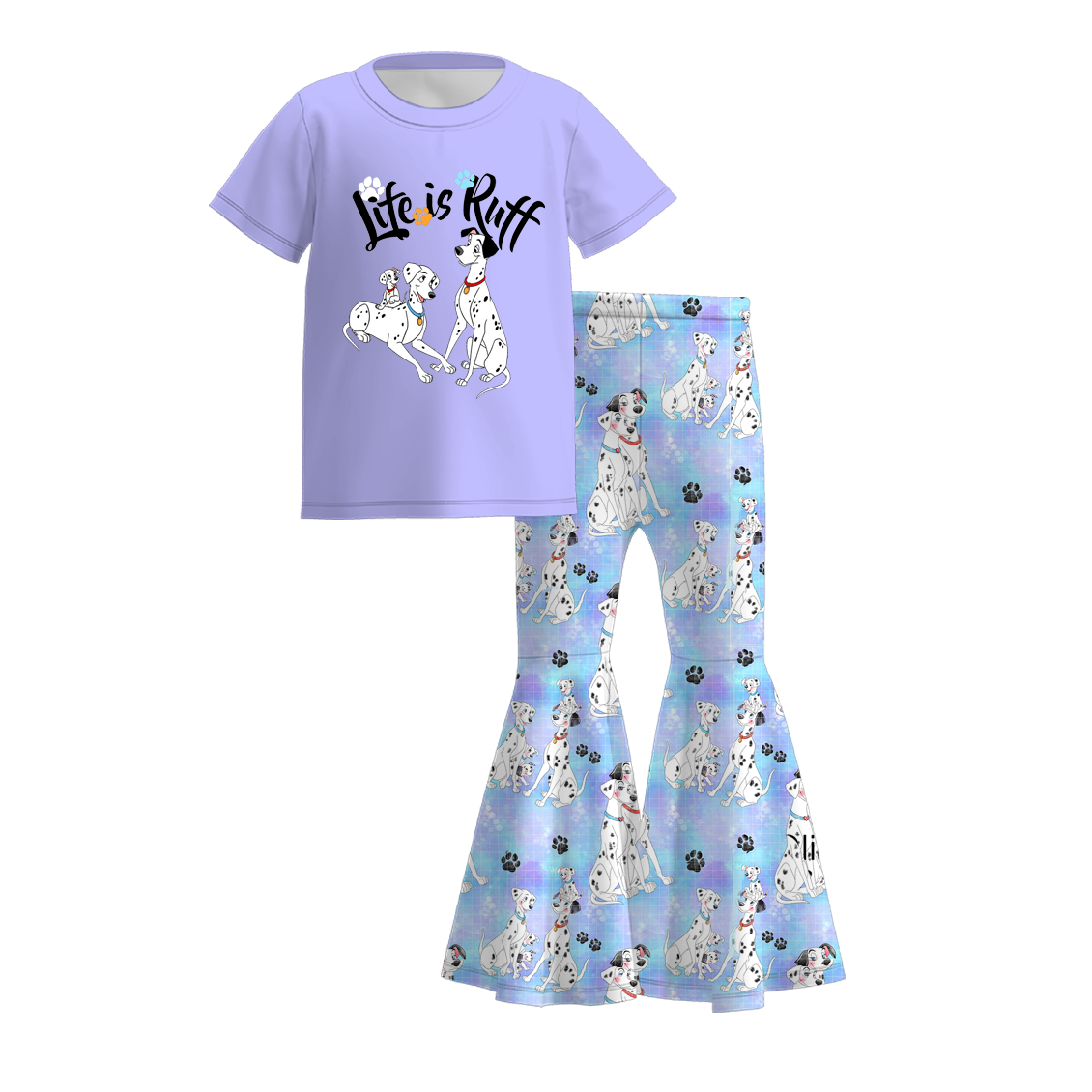 Baby Girls Cartoon Purple Dogs Tops Bell Pants Clothes Sets preorder (moq 5)