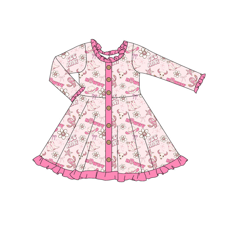 Baby Girls Pink Howdy Cow Knee Length Dresses preorder(MOQ 5)