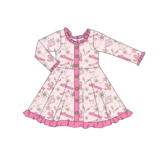 Baby Girls Pink Howdy Cow Knee Length Dresses preorder(MOQ 5)