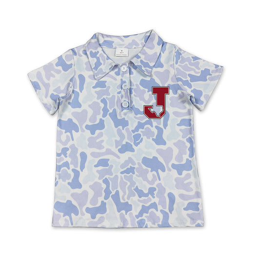 Preorder (moq 5)Baby Boys Light Blue Camo Jasper Bulldogs Team Button Polo Shirt Top