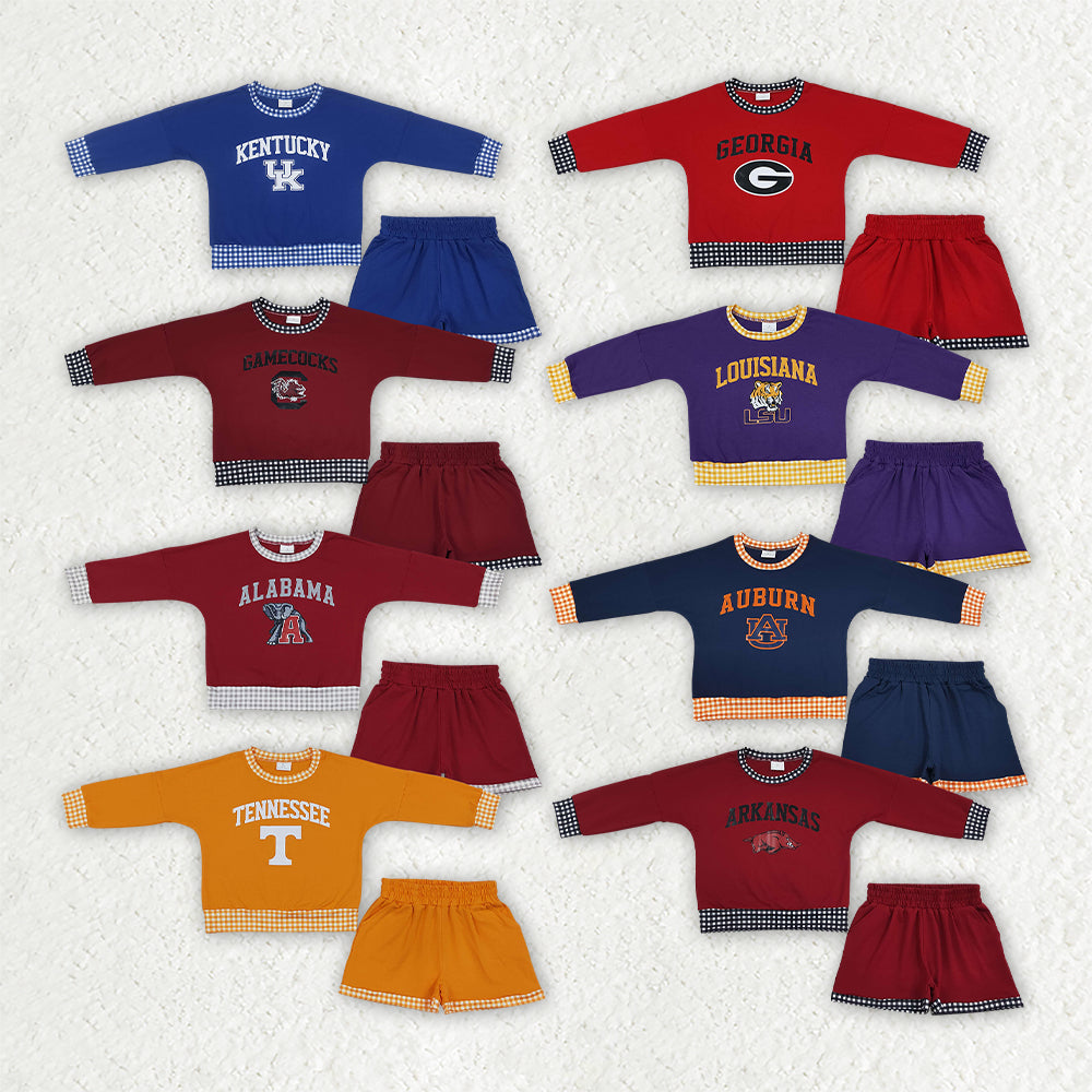 Sibling Baby Girls Vinyl Team Long Sleeves Top Pockets Short Clothes Sets