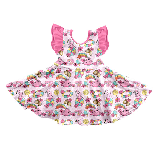 Baby Girls Summer Flamingo Flutter Sleeve Dresses preorder(moq 5)