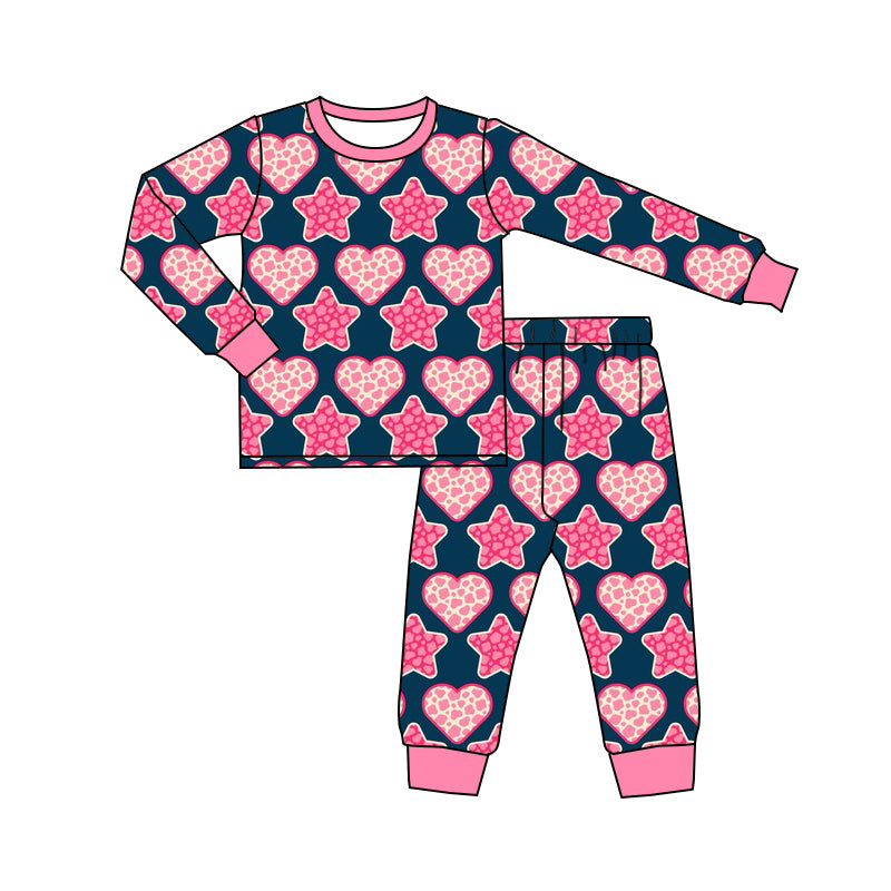 Baby Girls Valentines Hearts Stars Top Pants Pajamas Clothes Sets preorder(MOQ 5)