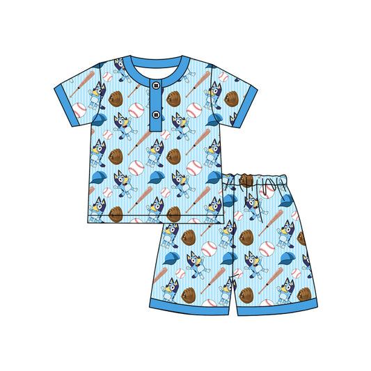 Baby Boys Blue Dogs Baseball Top Summer Shorts Pajamas Clothes Sets preorder(moq 5)