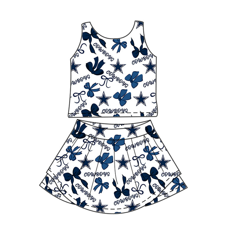 Preorder (moq 5)Baby Girls Sleeveless Bows Cowboys Top Skirt Shorts Team Clothes Sets