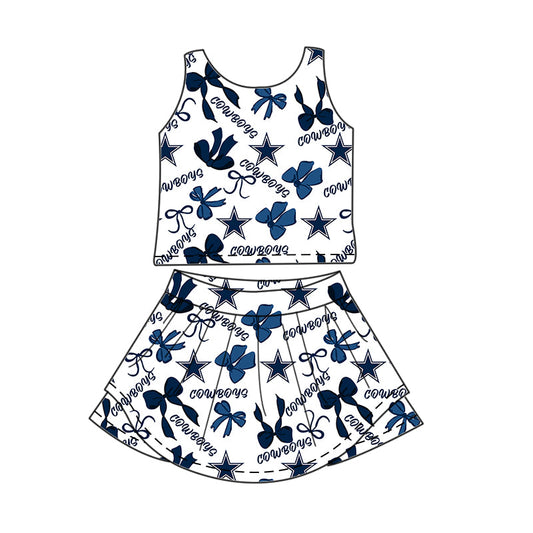 Preorder (moq 5)Baby Girls Sleeveless Bows Cowboys Top Skirt Shorts Team Clothes Sets