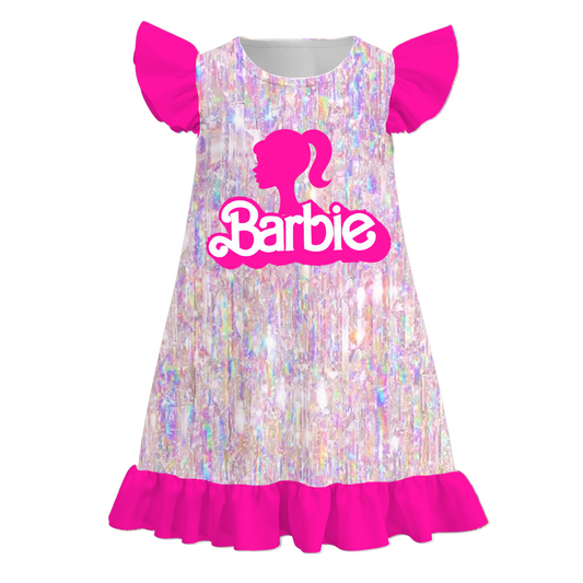 Baby Girls Pink Doll Flutter Sleeve Knee Length Dresses Preorder(moq 5)