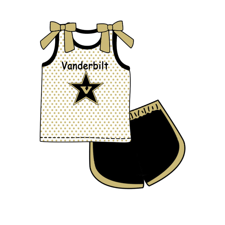 Preorder (moq 5)Baby Girls Bows Sleeveless Vanderbilt Polka Dots Top Short Team Clothes Set