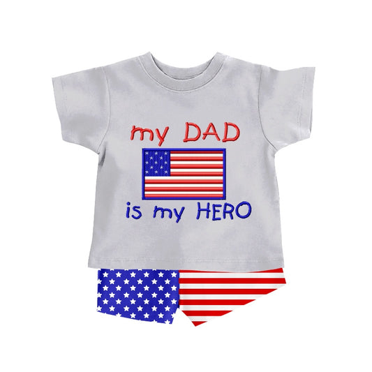Baby Boys My Dad Is My Hero Top Shorts Clothes Sets Preorder(moq 5)