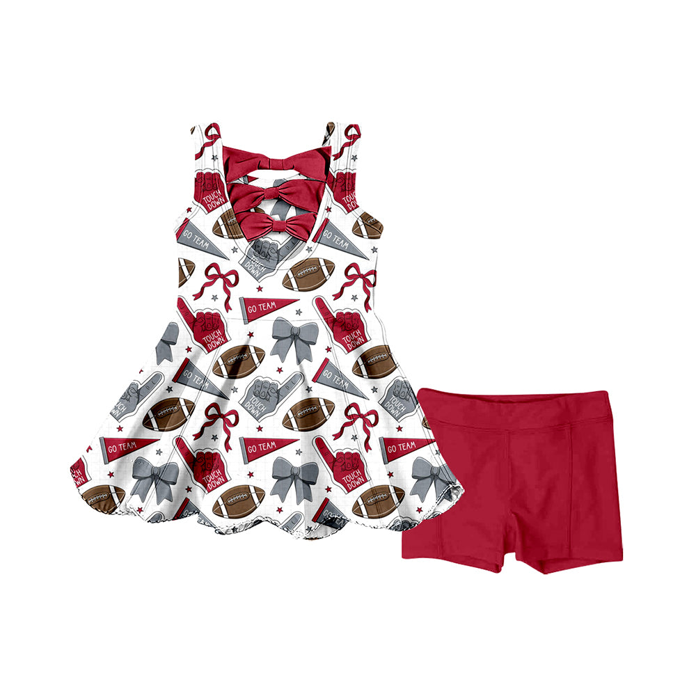 Preorder (moq 5)Baby Girls Sleeveless Bows Footballs Tunic Short Go Team Clothes Sets