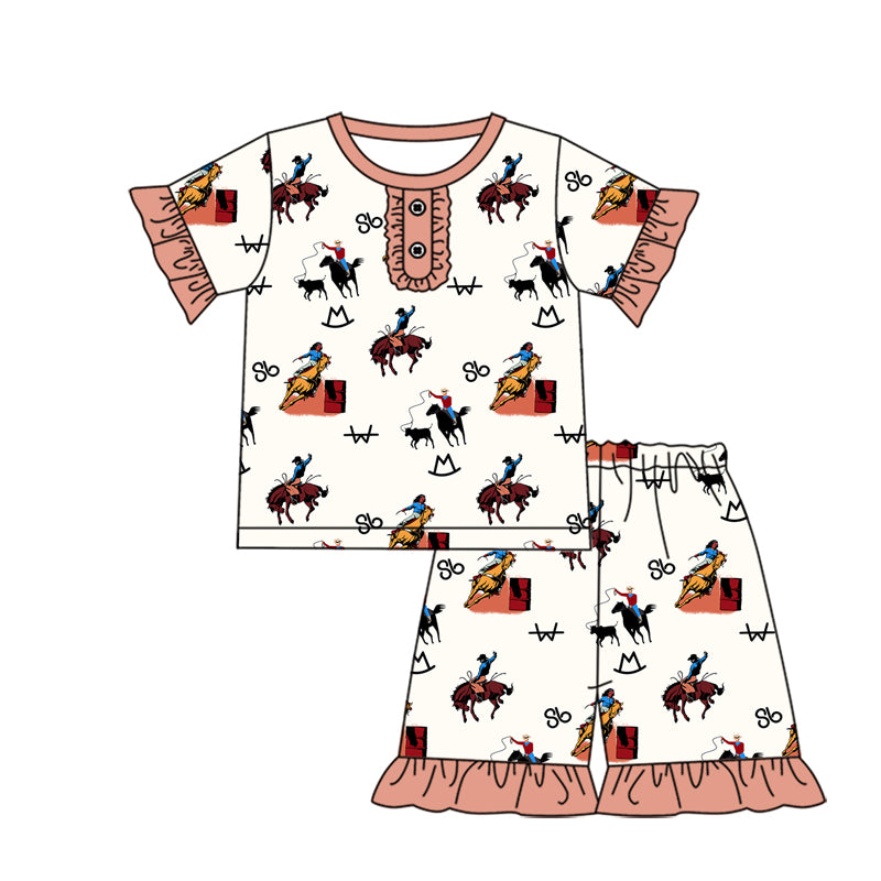 Preorder (moq 5)Baby Girls Western Rodeo Brand Shirt Top Shorts Pajamas Outfits