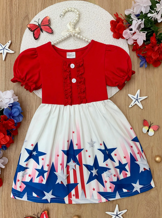 Baby Girls Red Top 4th of July Stars Knee Length Dresses Preorder(moq 5)