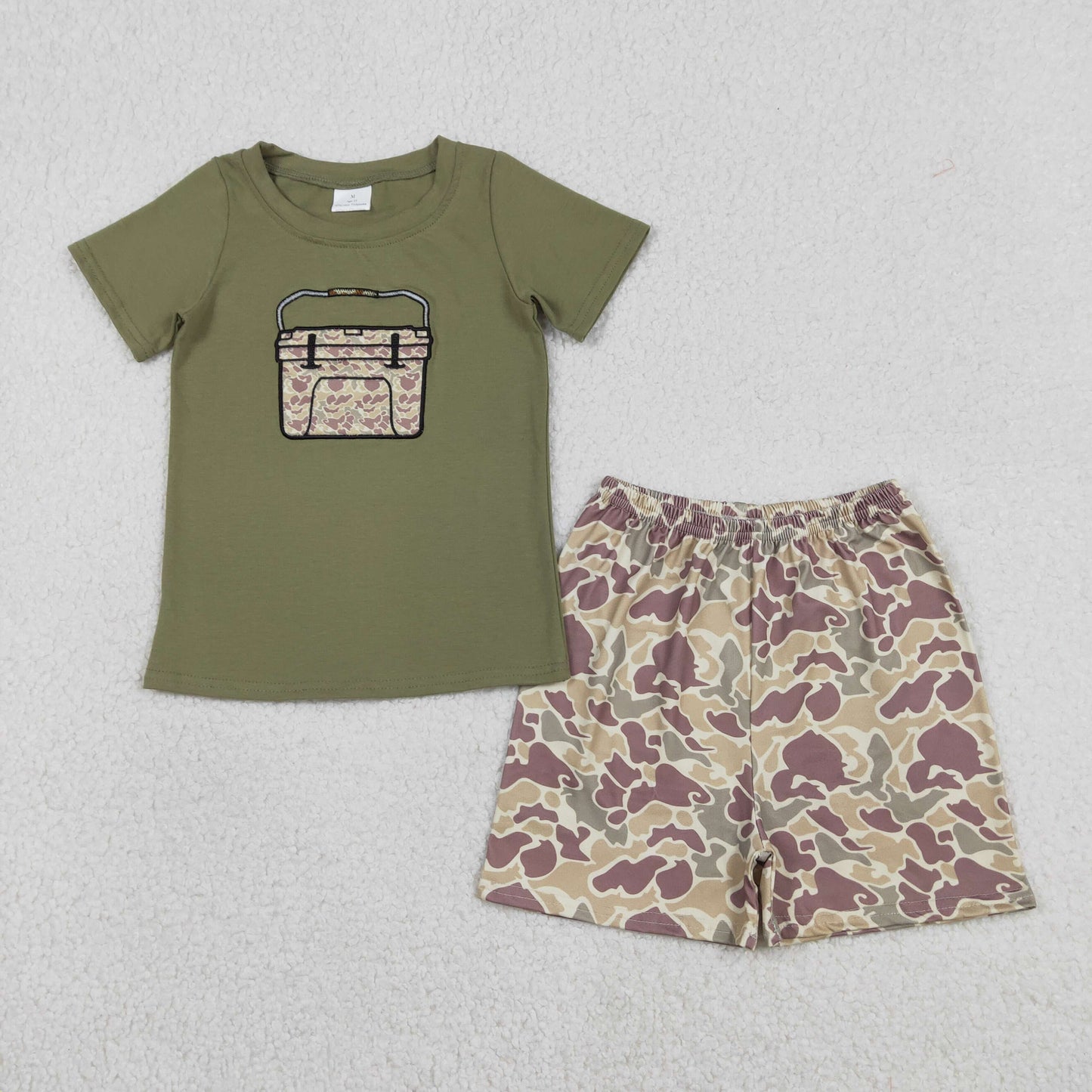 Embroidery Khaki Camo Boxes Baby Boys Green Shirt Top Shorts Clothes Sets