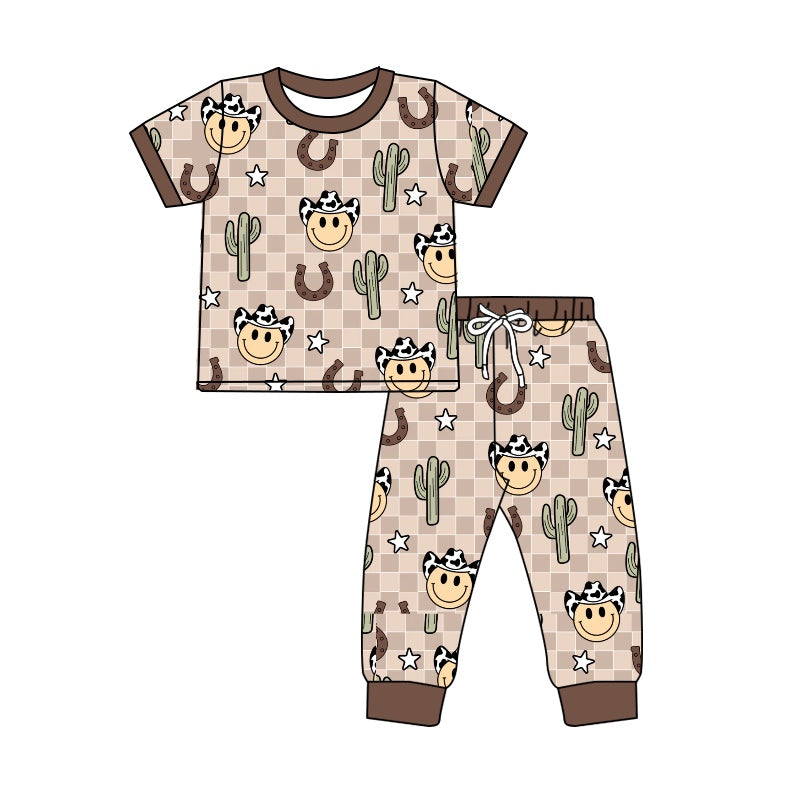 Baby Boys Cactus Cowboy Smile Shirt Pants Pajamas Western Clothes Sets preorder(moq 5)