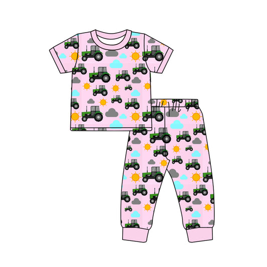 Baby Girls Pink Farm Tractor Shirt Top Pants Pajamas Sets preorder(MOQ 5)