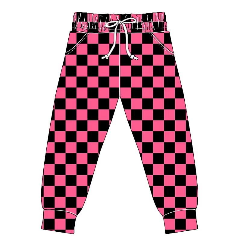 Preorder(moq 5) Adult Women Pockets Pink Black Plaid Pants Jogger Bottoms