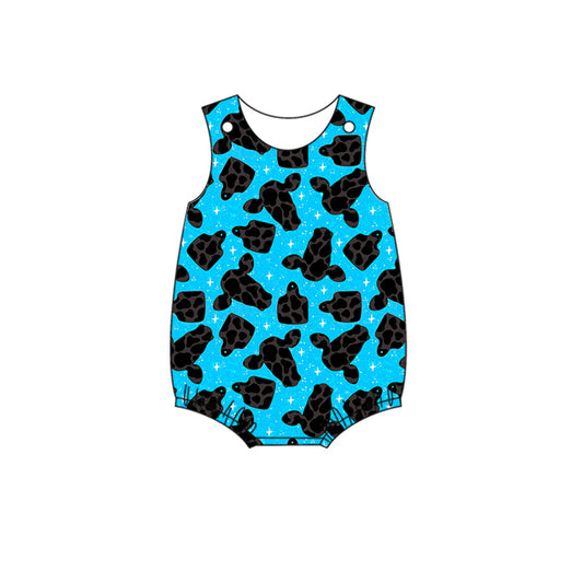 Baby Infant Boys Western Blue Cow Tag Rompers Preorder(moq 5)