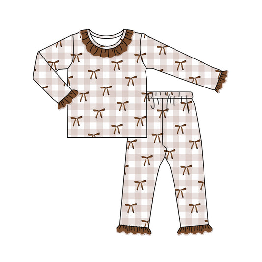 Baby Girls Thanksgiving Brown Bows Shirt Top Pants Pajamas Clothes Sets preorder(MOQ 5)