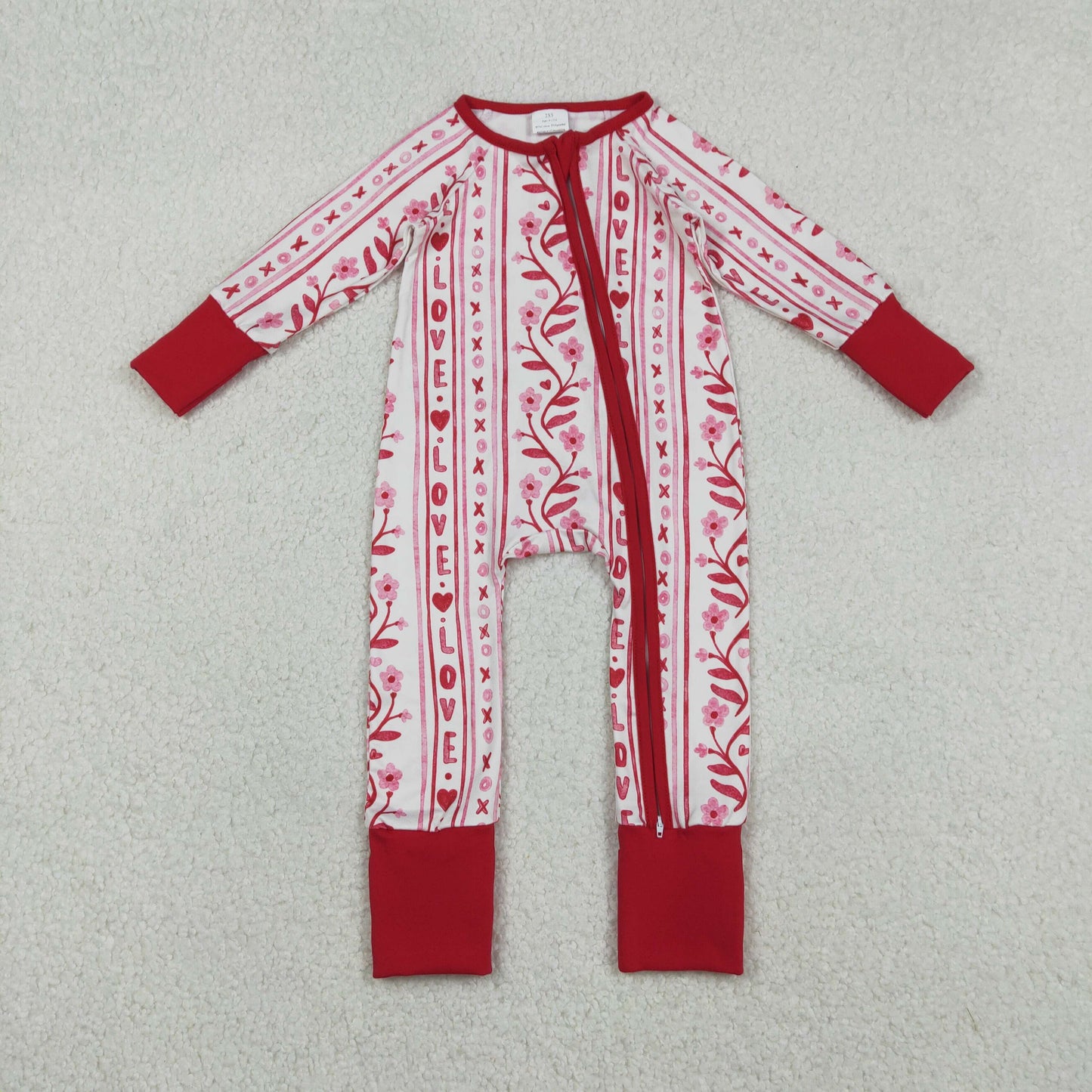 Baby Girls Hearts Flowers Valentines Two Way Zip Convertible Rompers