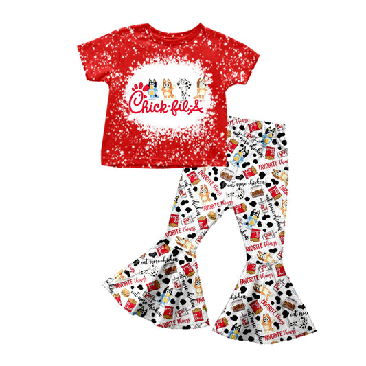 Baby Girls Dogs Friends Red Chips Shirts Bell Pants Clothes Sets preorder(moq 5)