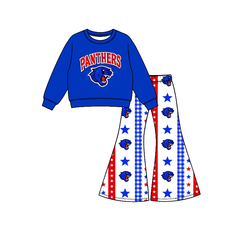 Preorder (moq 5) Girls Panthers Football Team Long Sleeve Shirts Bell Pants Boutique Outfits Clothes Sets