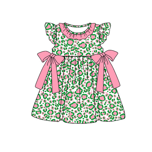 Baby Girls Green Pink Bows Knee Length Dresses Preorder(moq 5)