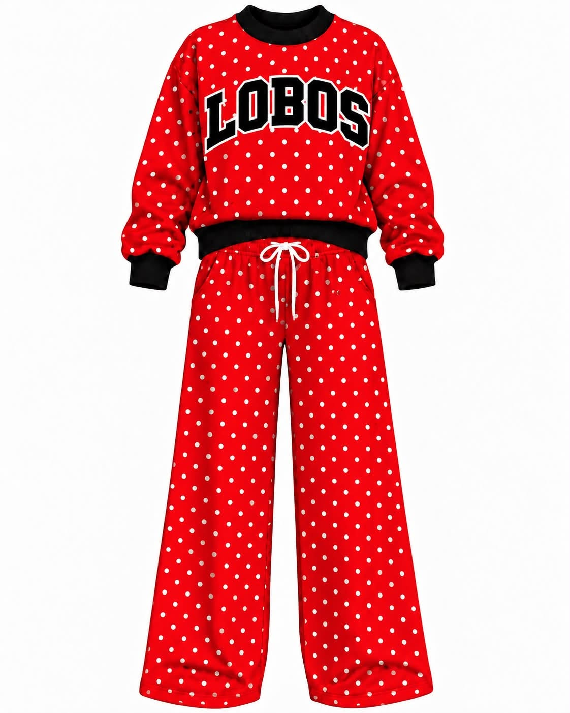 Preorder (moq 5) Baby Girls Red Lobos Polka Dots Top Pants Outfits Sets