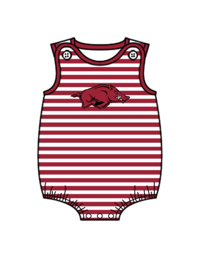 Preorder (moq 5)Baby Boys Red Stripe Bulls Team Rompers