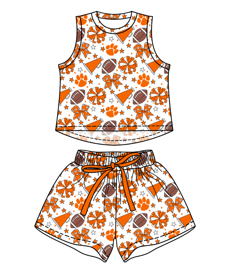 Preorder (moq 5)Baby Girls Sleeveless Footballs Bows Top Short Team Clothes Sets