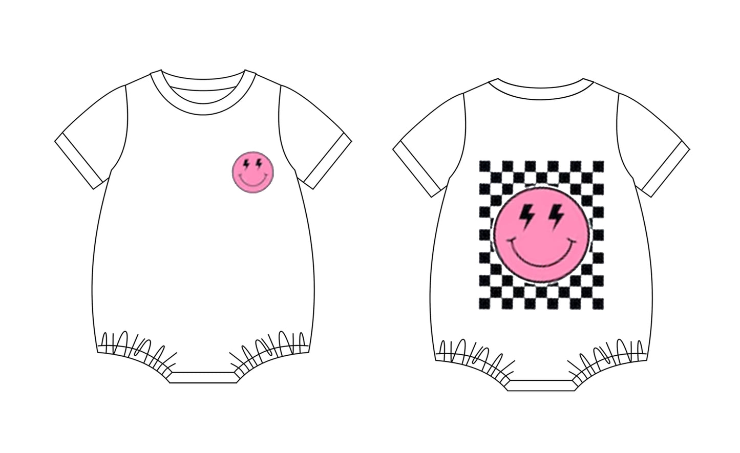 Preorder(moq 5)Baby Infant Pink Smile Checkered Girls Rompers