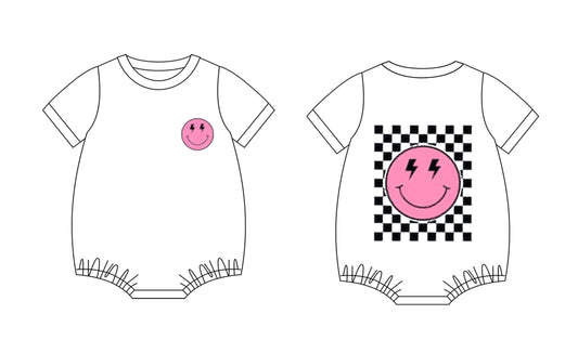 Preorder(moq 5)Baby Infant Pink Smile Checkered Girls Rompers