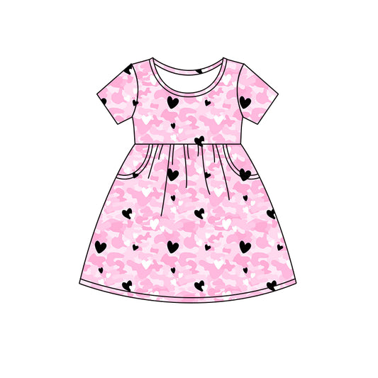 Baby Girls Pink Camo Hearts Knee Length Dresses preorder(MOQ 5)