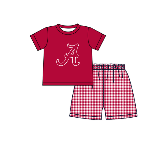Preorder (moq 5)Baby Boys Red Short Sleeve A Top Checked Shorts Team Clothes Sets