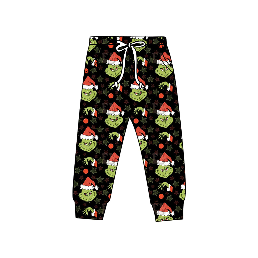 Preorder(moq 5) Baby Kids Christmas Green Face Stars Black Jogger Pants