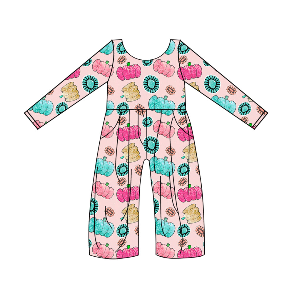 Baby Girls Pink Western Pumpkin Pockets Jumpsuits Preorder(moq 5)