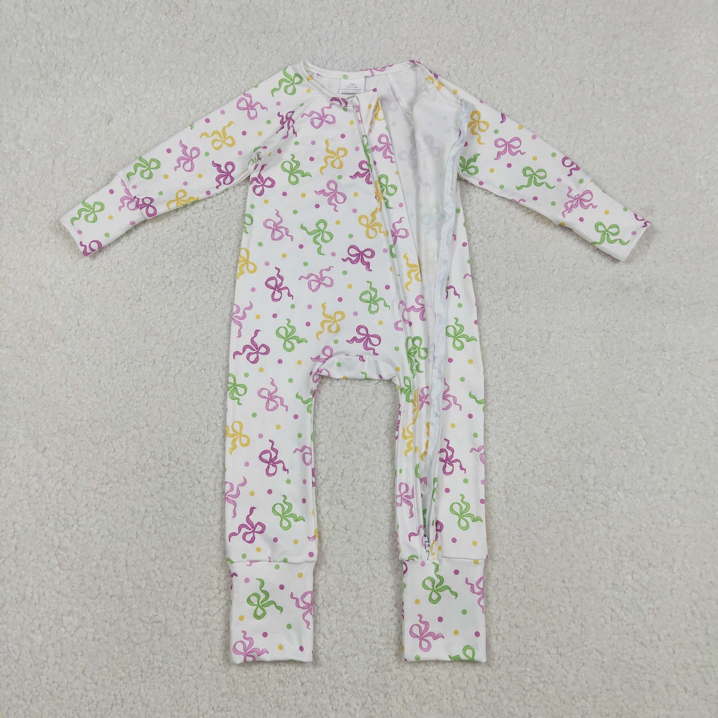 Baby Girls Mardigras Bows Polka Dots Two Way Zip Convertible Rompers