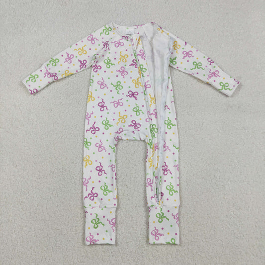 Baby Girls Mardigras Bows Polka Dots Two Way Zip Convertible Rompers