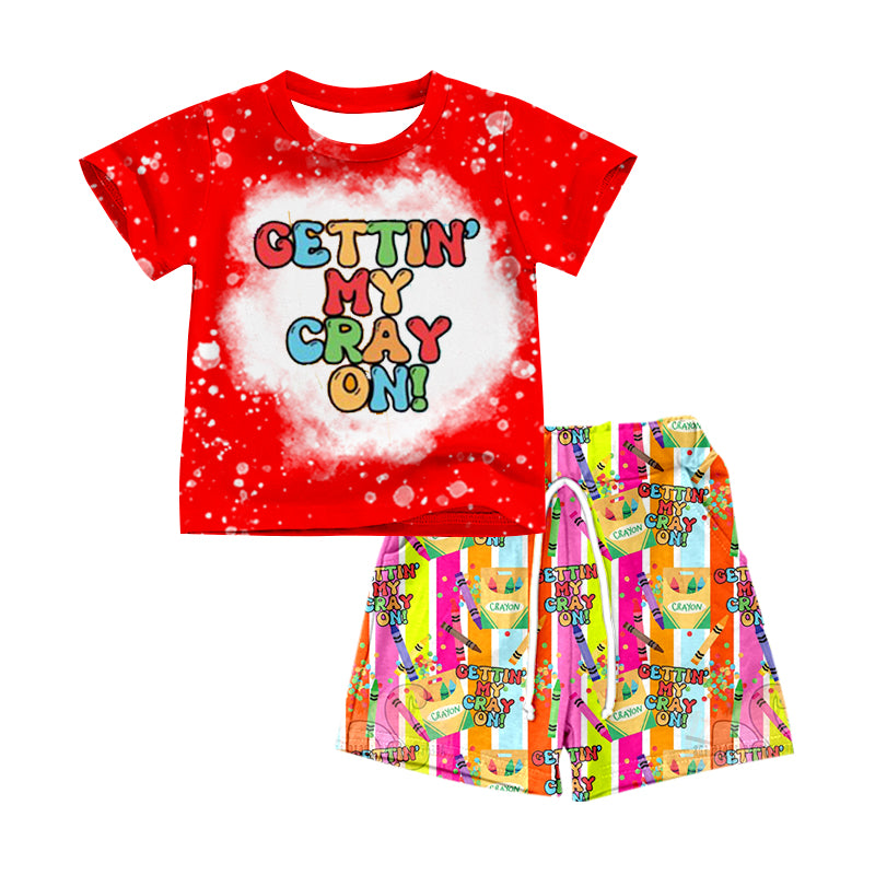 Baby Boys Back To School Crayon Red Shirt Shorts Clothes Sets preorder(moq 5)