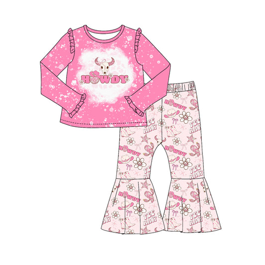 Baby Girls Pink Howdy Cow Top Bell Pants Outfits Clothes Sets preorder(MOQ 5)