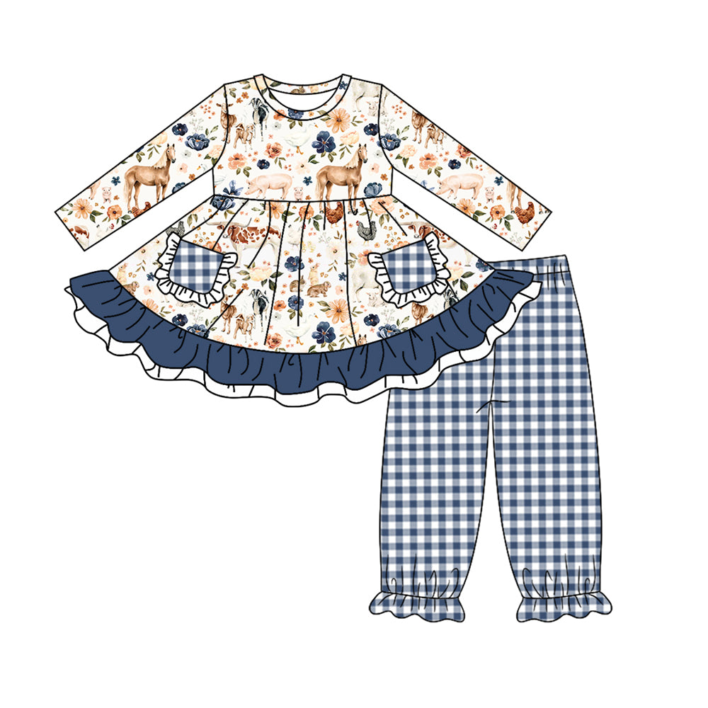 Baby Girls Western Flowers Farm Pockets Tunic Legging Clothes Sets Preorder(moq 5)