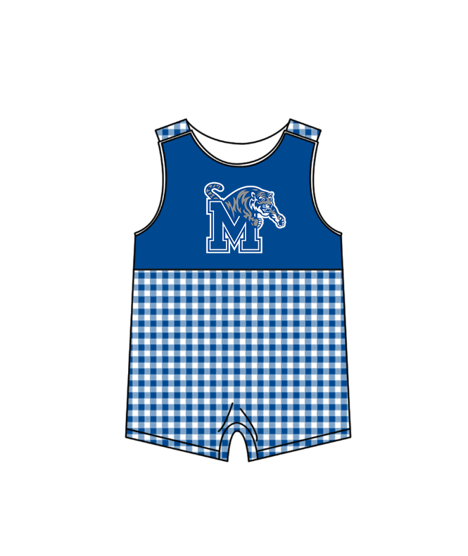 Preorder (moq 5)Baby Boys Sleeveless M Tiger Checked Team Rompers