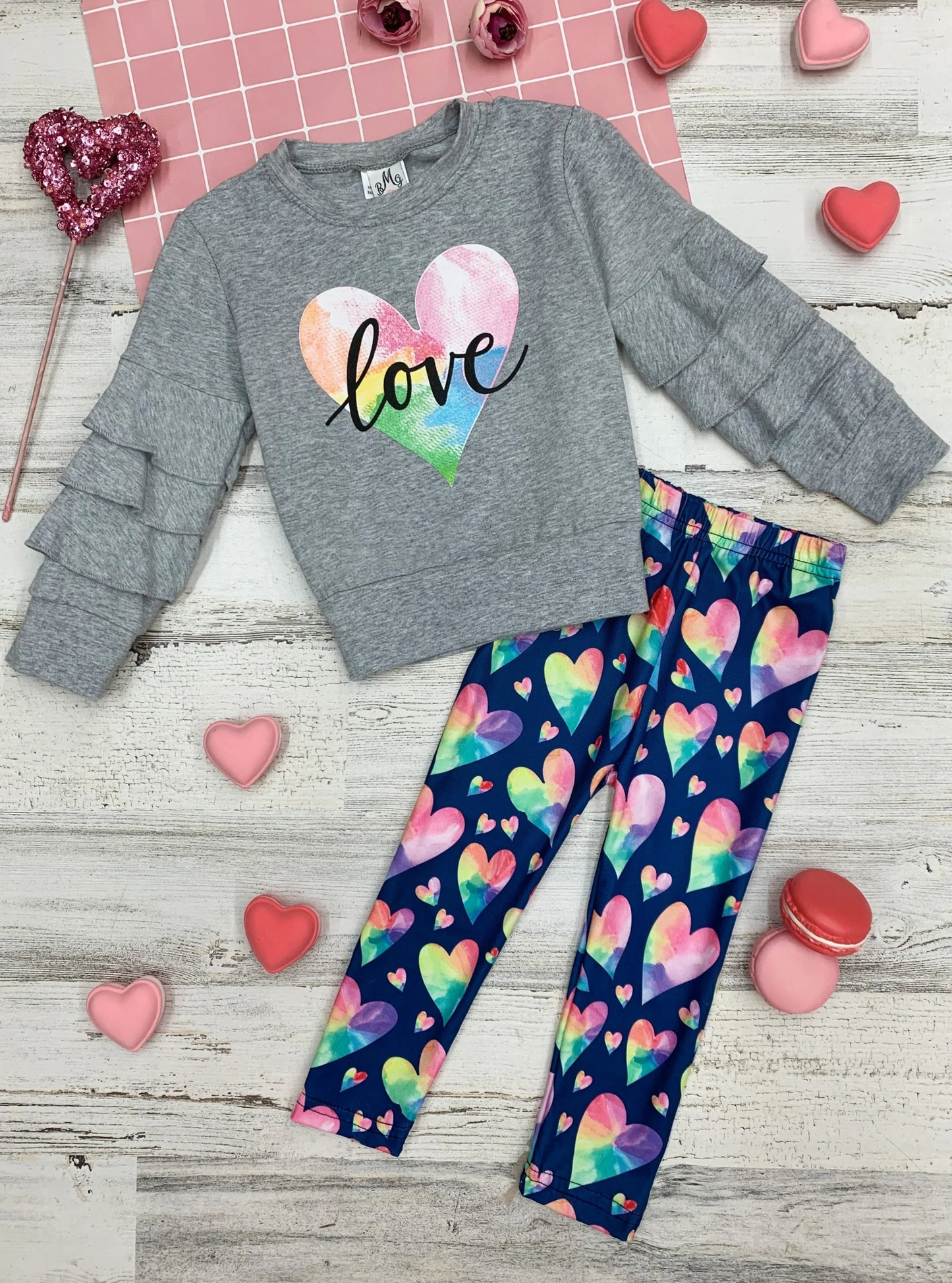 Baby Girls Valentines Hearts Love Top Legging Clothes Sets preorder(MOQ 5)